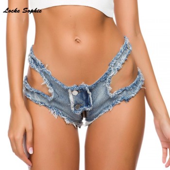Low waist Sexy Women's jeans denim shorts 2019 Summer denim cotton zipper hole Splicing Ladies Skinny Sexy super short jeans